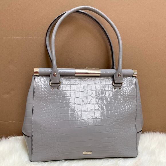KATE SPADE Knightsbridge Large Gray Croc Emboss Patent Leather CONSTANCE Satchel - Picture 4 of 16
